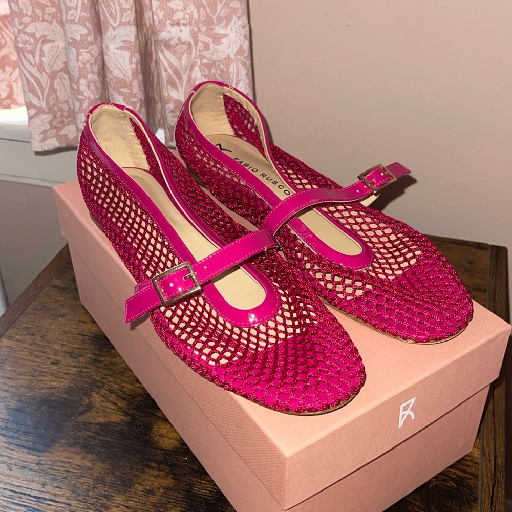 Fabio Rusconi Pink Mesh Mary Jane Flats